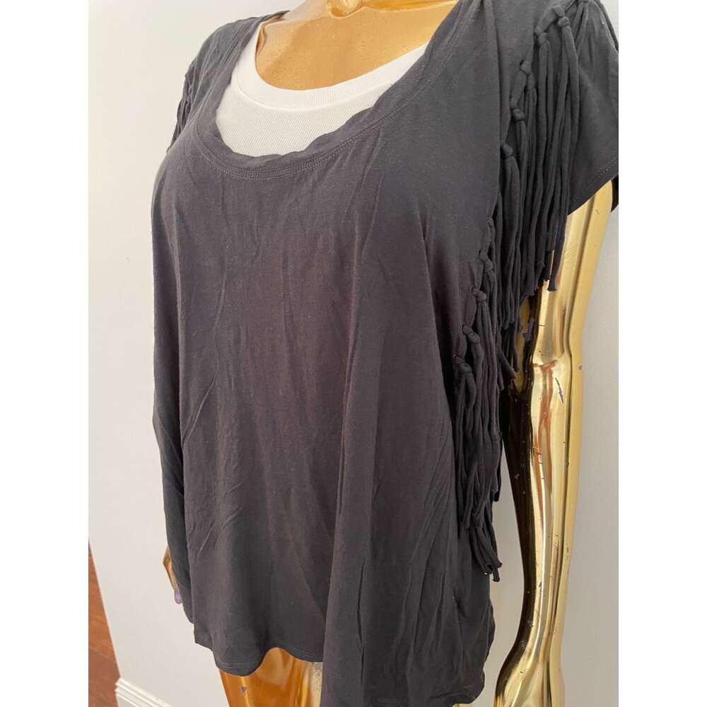 Free People Western Boho Style Y2K Women's Fringe Sleeve Black Top Size M - Picture 1 of 10